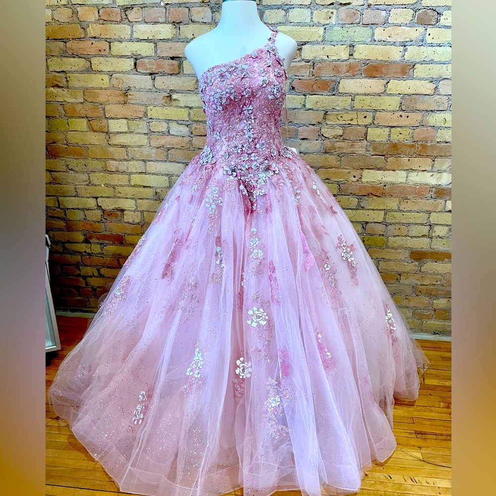 Mori Lee Quiceanera Sweet 16 Pink One Shoulder Ball Gown, sz 18